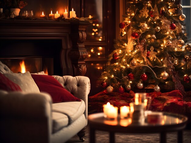 Un primer plano de la decoración interior de Navidad