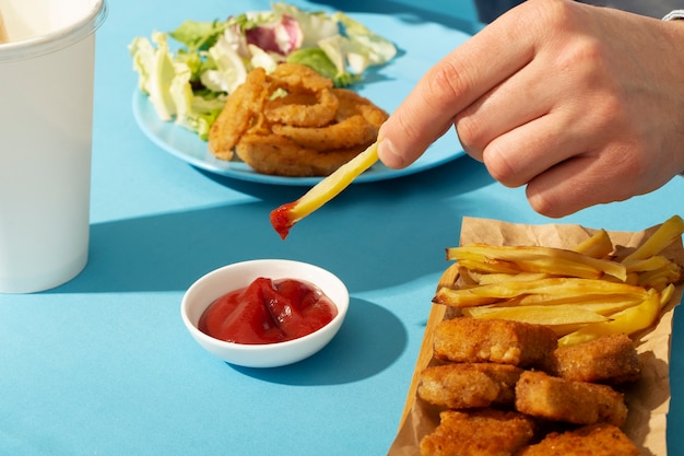 Primer plano de una deliciosa comida rápida