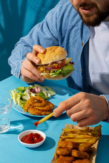 Primer plano de una deliciosa comida rápida