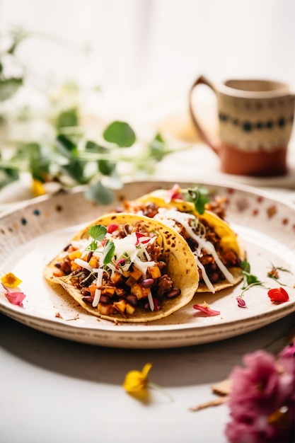 Foto gratuita primer plano de un delicioso taco en el plato