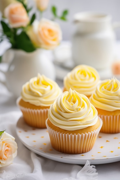 Foto gratuita primer plano de deliciosos cupcakes amarillos