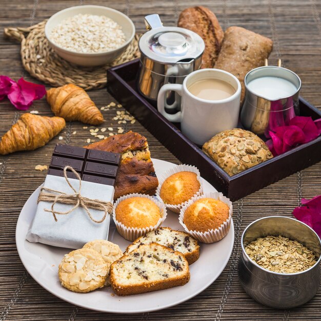 Primer plano del desayuno en mantel individual