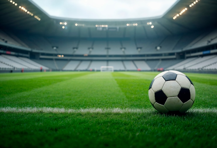 Foto gratuito un primer plano del entorno deportivo con una pelota de fútbol