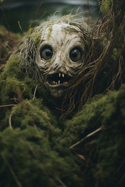 Foto gratuita primer plano de una espeluznante criatura del bosque