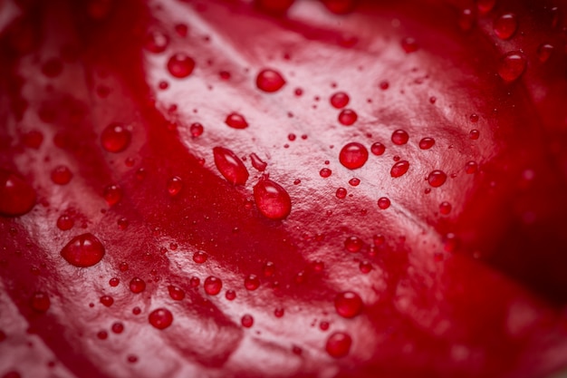 Primer plano de flor roja exótica con gotas de agua