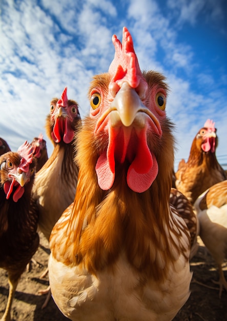 Un primer plano de las gallinas hermosas