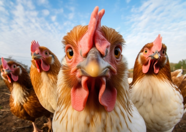 Un primer plano de las gallinas hermosas