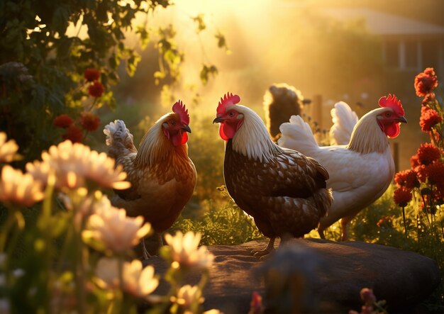 Un primer plano de las gallinas hermosas