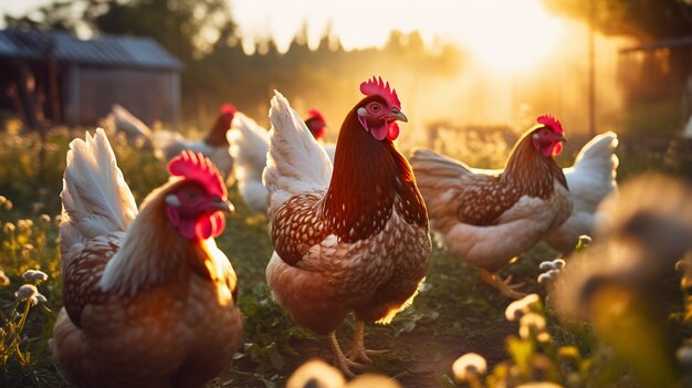 Un primer plano de las gallinas hermosas