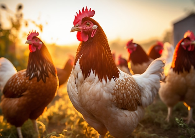 Un primer plano de las gallinas hermosas