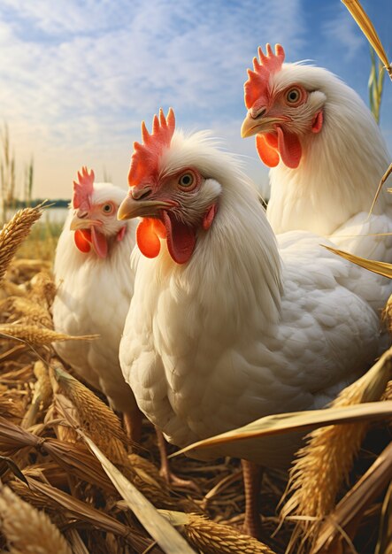 Un primer plano de las gallinas hermosas