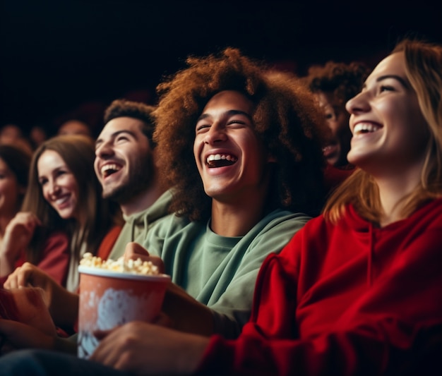 Un primer plano de la gente que se divierte en el cine