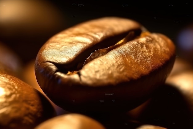 Primer plano de granos de café tostados en 3D