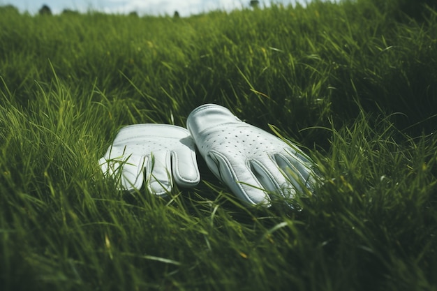 Foto gratuita un primer plano de guantes de golf en el césped