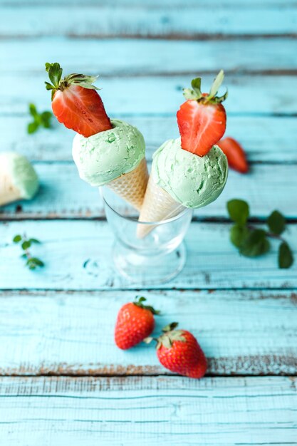 Primer plano de helados en un vaso