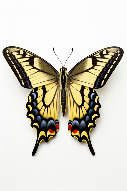 Un primer plano de la hermosa mariposa amarilla aislada