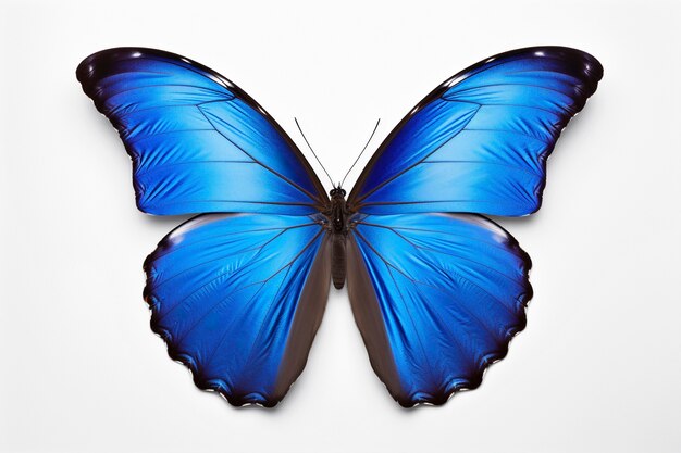 Un primer plano de la hermosa mariposa azul aislada