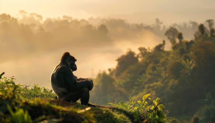Foto gratuito un primer plano del hermoso gorila en la naturaleza