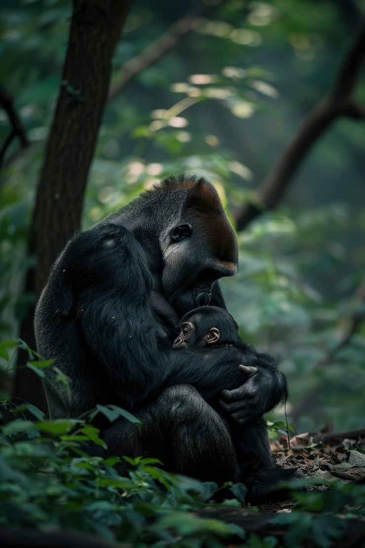 Foto gratuito un primer plano del hermoso gorila en la naturaleza
