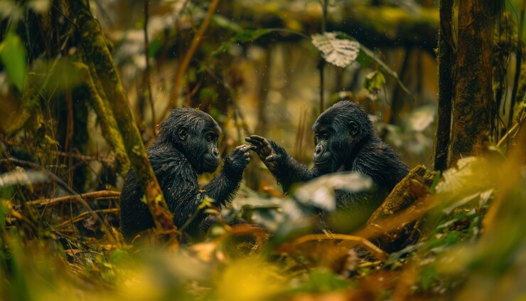 Foto gratuito un primer plano del hermoso gorila en la naturaleza