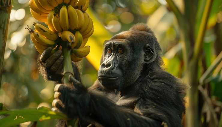 Foto gratuito un primer plano del hermoso gorila en la naturaleza