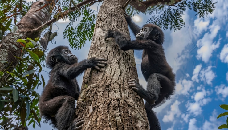 Foto gratuito un primer plano del hermoso gorila en la naturaleza