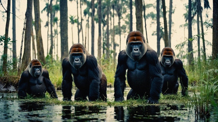 Foto gratuito un primer plano del hermoso gorila en la naturaleza