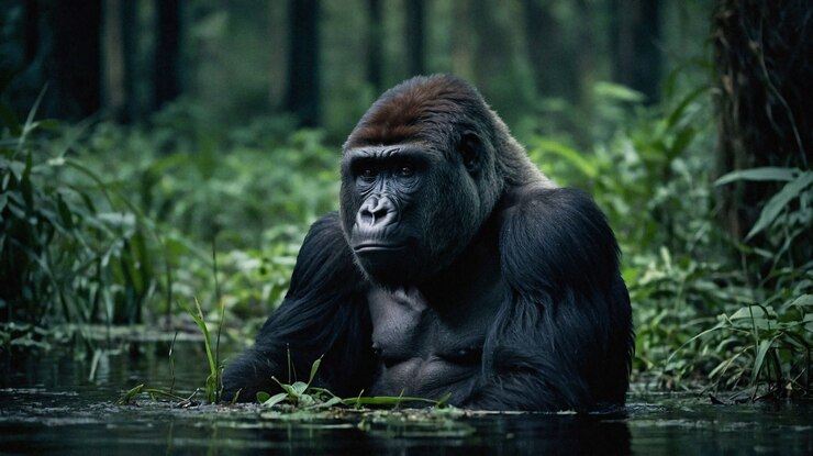 Foto gratuito un primer plano del hermoso gorila en la naturaleza