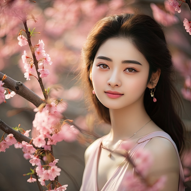Primer plano del hermoso retrato de una chica asiática