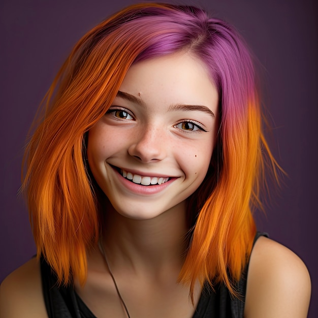 Primer plano de un hermoso retrato de niña con cabello naranja