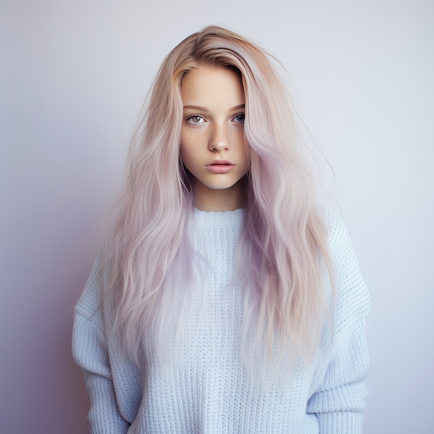 Foto gratuita primer plano de un hermoso retrato de niña con pelo blanco