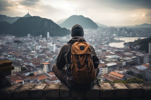 Foto gratuita primer plano del hombre preparado para viajar