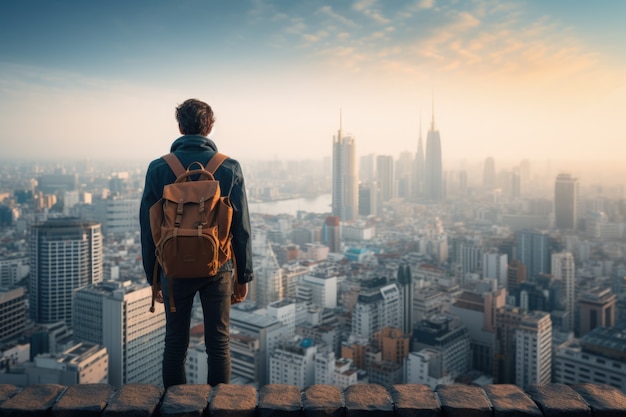 Primer plano del hombre preparado para viajar