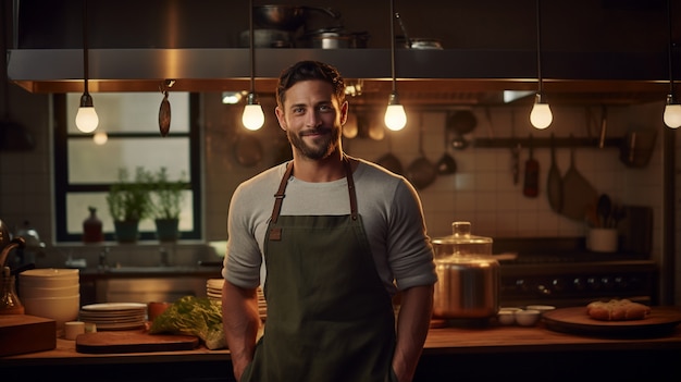 Primer plano del hombre sonriendo en la cafetería