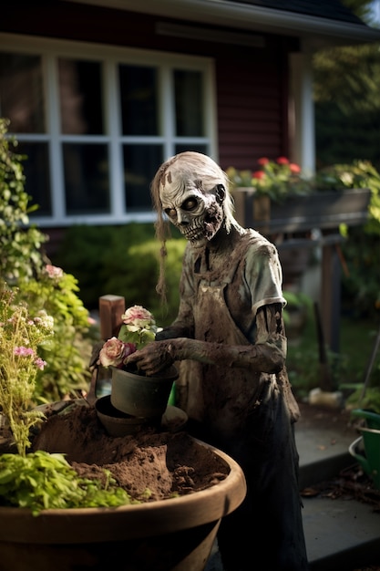 Foto gratuita primer plano de la jardinería zombie