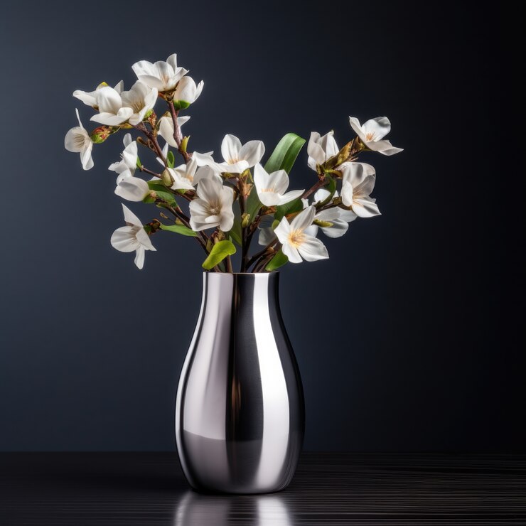 Foto gratuito un primer plano en un jarrón de flores metálico