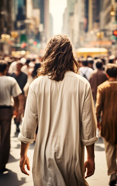 Primer plano de Jesús mirando el mundo