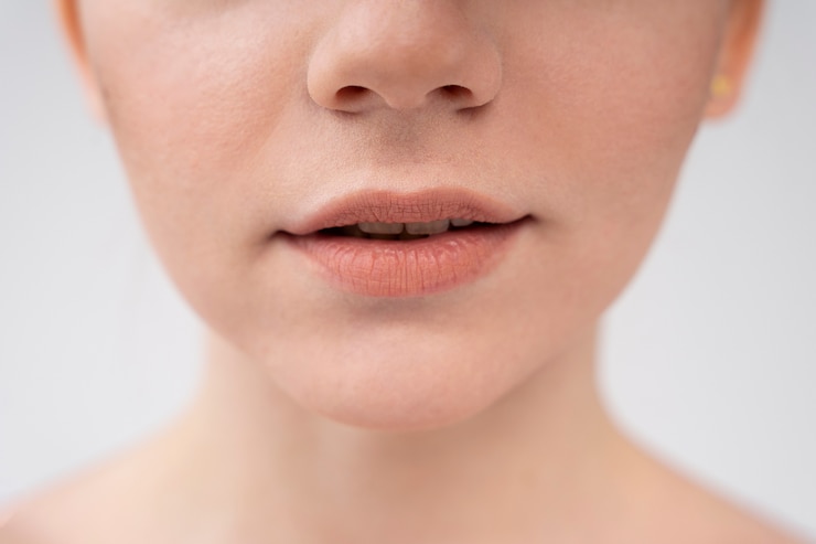 Foto gratuito primer plano de los labios y la parte inferior de la cara de una mujer