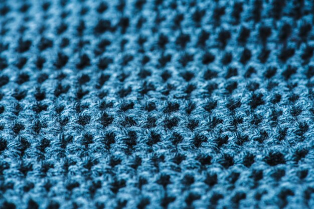 Primer plano de lana azul textil textura macro