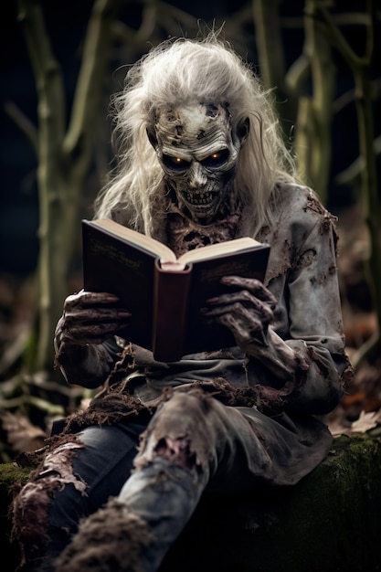 Foto gratuita primer plano de la lectura de zombies