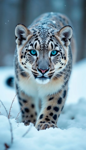Un primer plano del leopardo de las nieves en la naturaleza