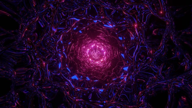 Primer plano de luces abstractas de neón de colores en perspectiva perfecta para un concepto de ciencia ficción