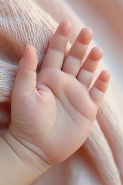 Primer plano de la mano de un bebé recién nacido