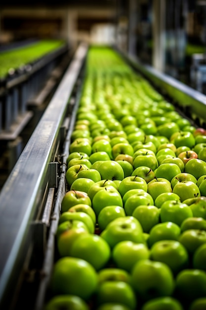 Primer plano de las manzanas que se procesan