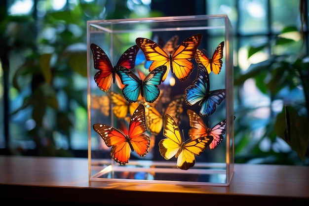 Foto gratuita un primer plano de una mariposa en una cúpula de vidrio