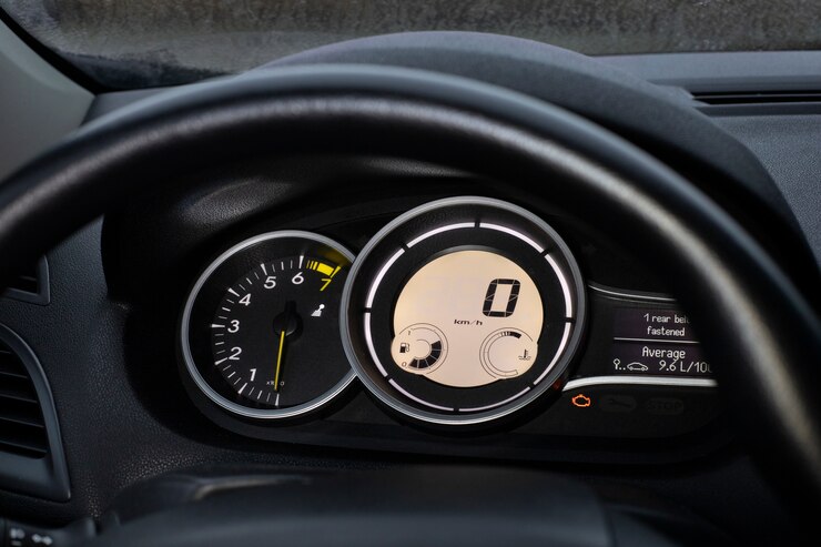 Foto gratuito primer plano del medidor de nivel de combustible en el vehículo