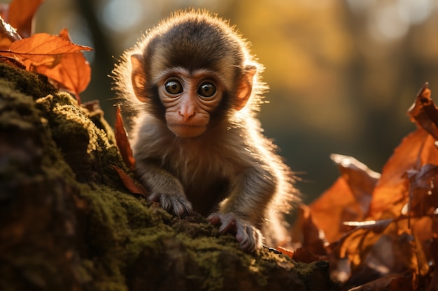 Foto gratuita primer plano de mono bebé en la naturaleza