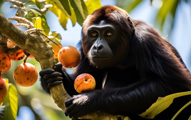 Foto gratuita un primer plano de un mono comiendo fruta en la naturaleza