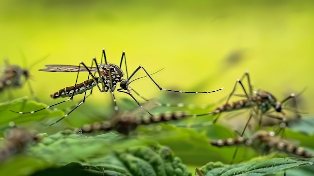 Un primer plano de los mosquitos en la naturaleza