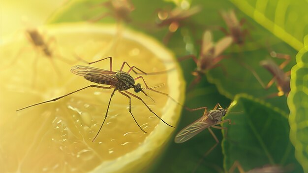 Un primer plano de los mosquitos en la naturaleza